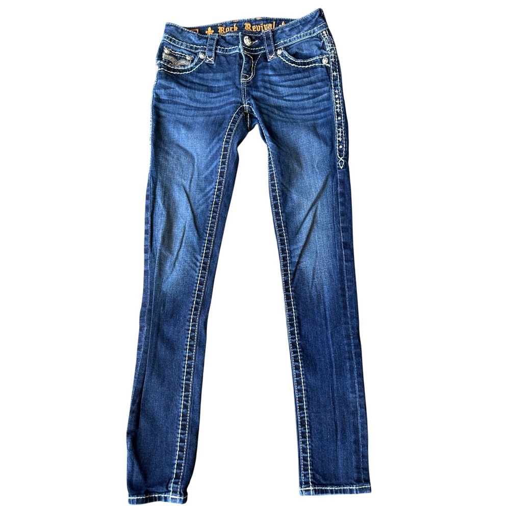 Rock Revival Jen Skinny Jeans Womens 25 Y2K Sequin Rhinestone Grunge Bling